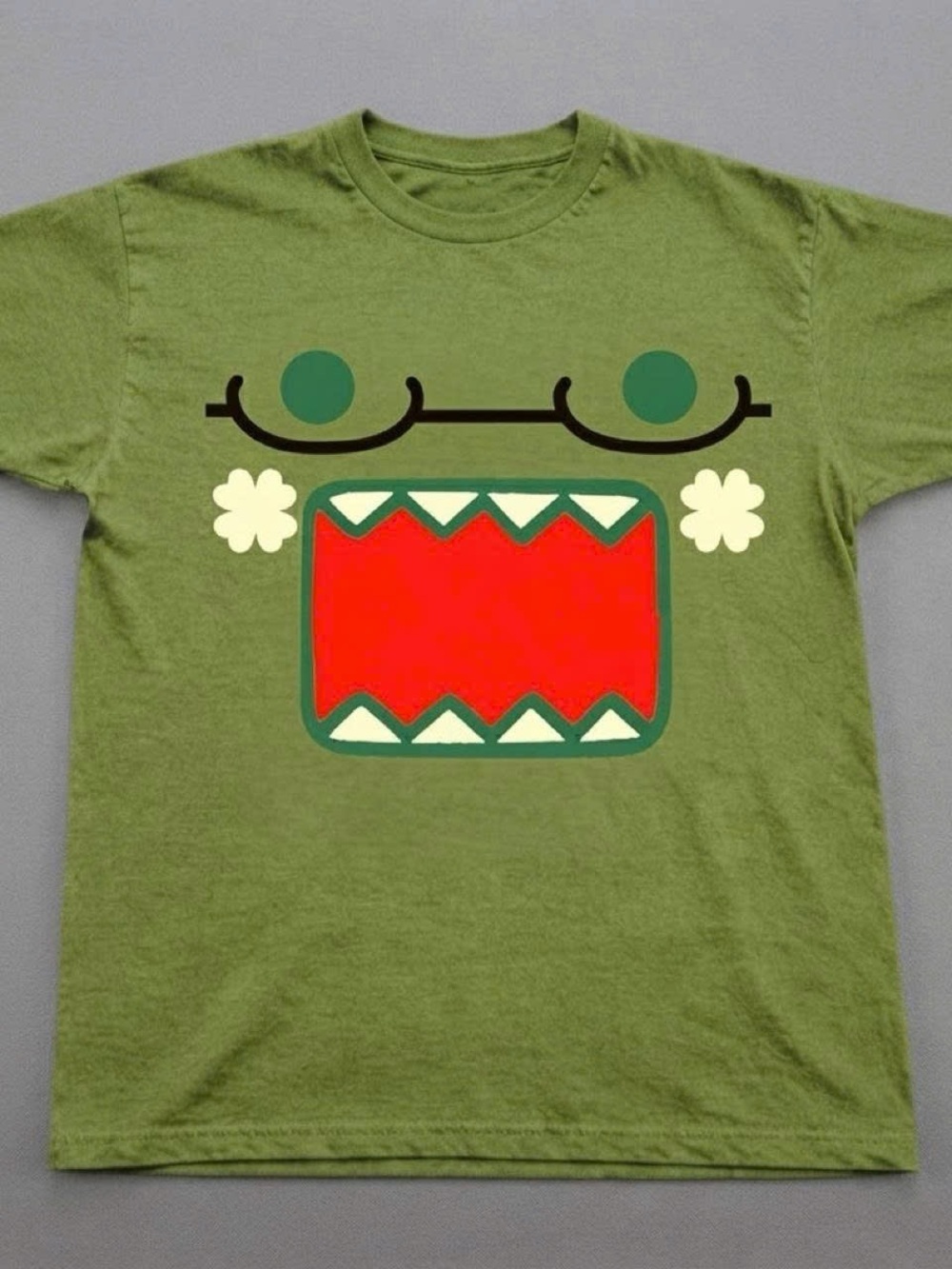 Gildan Olive Green Monster Graphic Tee - Bold Red Mouth